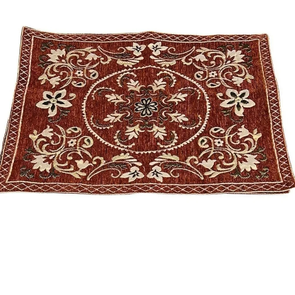Rust White Floral Embroidery Polyblend Set of 6 Dining Placemats 17.5x12
